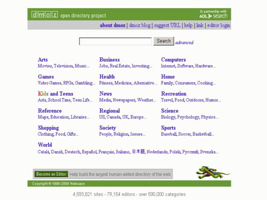 Exemple : la page d'accueil de l'annuaire Open Directory