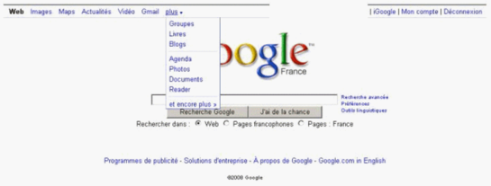 Page d'accueil de Google – Les sphères de recherche