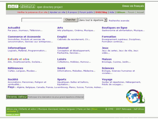 Page d'accueil de la version française de l'Open Directory Project – DMOZ