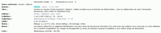Notice bibliographique du catalogue de l'Université Denis Diderot – Paris 7