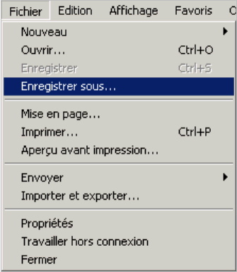 Enregistrement d'une page html avec le navigateur Internet Explorer