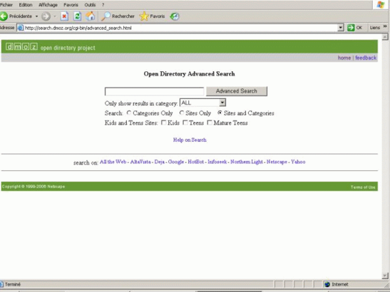 Interface de recherche avancée de DMOZ