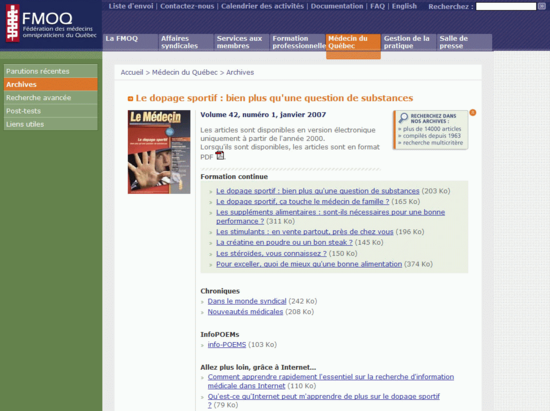 Le numéro de la revue « Médecin du Québec » sur le dopage sportif