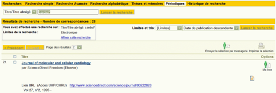 Recherche de périodiques électroniques dans le catalogue du SCD de Nancy 1