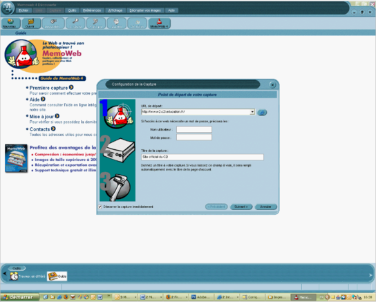 Exemple : capture du site C2I dans l'aspirateur Mémoweb
