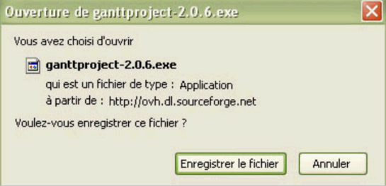 Téléchargement de l'application Gantt Project